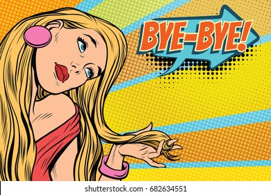 bye-bye woman, parting and farewell. Pop art retro comic book vector illustration