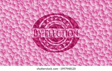 Emblema rosa para las elecciones parciales con fondo de burbujas. Vintage. Ilustración vectorial. Detallado. 