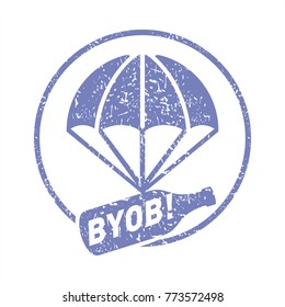 BYOB, Abbreviation expression Bring Your Own Bottle, blue, parachute, flask, illustration, vector