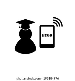 BYOD black and white icons: students university