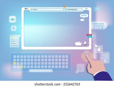 BYOD or Bring Your Own Device. Technology in the hands of businessman. on a blur background. User Interface Vector and Jpg.