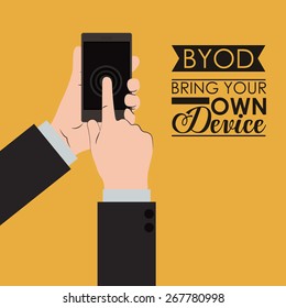 Byod design over orange background, vector illustration