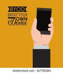 Byod design over orange background, vector illustration
