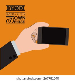 Byod design over orange background, vector illustration