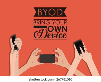 Byod design over red background, vector illustration