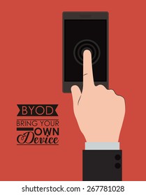 Byod design over red background, vector illustration