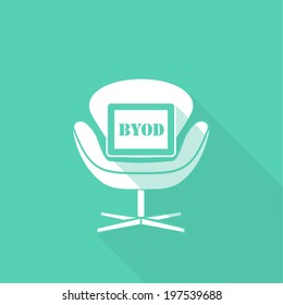 BYOD flat long shadow design: office chair with tablet icon