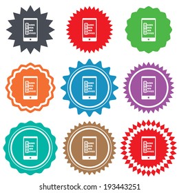BYOD sign icon. Bring your own device symbol. Smartphone icon. Stars stickers. Certificate emblem labels. Vector