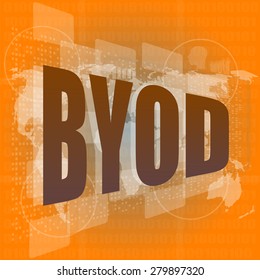 byod word on digital screen, mission control interface hi technology vector