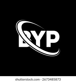 Logotipo BYP. Design do logotipo da letra BYP. Logotipo inicial BYP vinculado ao logotipo de monograma em círculo e maiúsculo. Tipografia BYP para marca de tecnologia, negócios e imóveis.