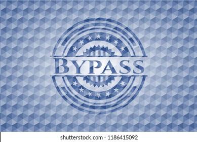 Bypass blue badge with geometric pattern background.