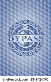 Bypass blue emblem with geometric background.