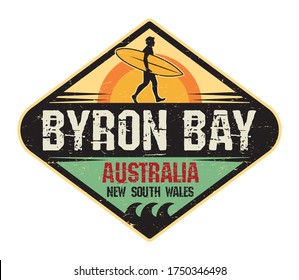 Byron Bay, Australia - surfer sticker, stamp or sign design, vector illustration