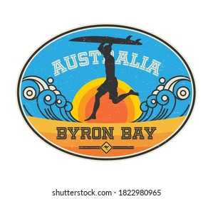 Byron Bay, Australia - surfer sticker, stamp or sign design, vector illustration