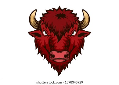 Byson head is red and has an angry expression, vector illustration