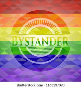 Bystander emblem on mosaic background with the colors of the LGBT flag