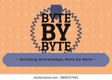 BYTE BY BYTE display type design with bowed text enclosure and rusty spring base background