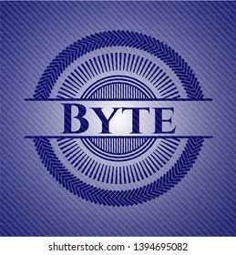 Byte emblem with denim high quality background. Vector Illustration. Detailed.