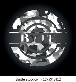 Byte grey camouflaged emblem. Vector Illustration.