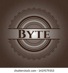 Byte retro wooden emblem. Vector Illustration.