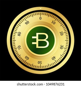 Bytecoin (BCN) cryptocurrency safe lock. Eps10 vector illustration isolated on black background. svg