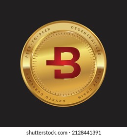 Bytecoin BCN cryptocurrency token logo on gold coin in red color theme. svg