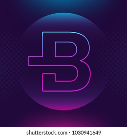 Bytecoin BCN vector outline icon. Cryptocurrency, e-currency, crypto currency, blockchain button. Trendy Bright lighting neon logo adaptation design web site mobile app EPS. Ultra violet color svg