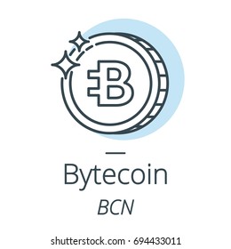 Bytecoin cryptocurrency coin line, icon of virtual currency