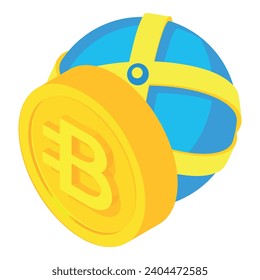 Bytecoin cryptocurrency icon isometric vector. Globe icon near big bytecoin coin. Digital money, global technology, cryptocurrency svg