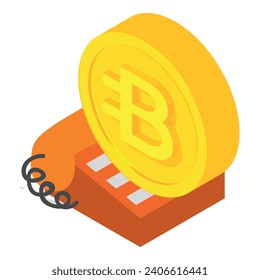 Bytecoin cryptocurrency icon isometric vector. Bytecoin coin and landline phone. Digital money, cryptocurrency concept svg