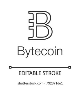 Bytecoin linear icon. Cryptocurrency. Thin line illustration. Mining. Contour symbol. Vector isolated outline drawing. Editable stroke