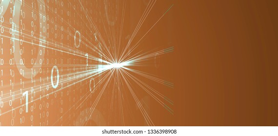 Bytes of binary code run through network. Abstract futuristic syberspace. Modern Technology background