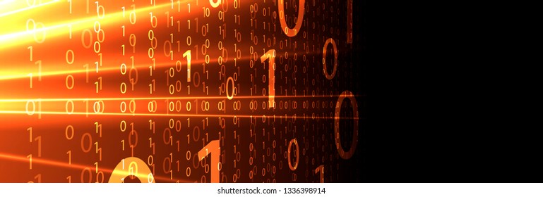 Bytes of binary code run through network. Abstract futuristic syberspace. Modern Technology background