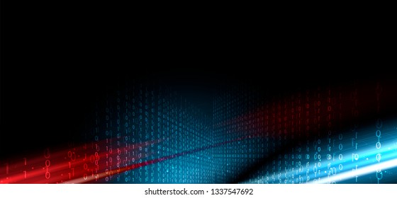 Bytes of binary code run through network. Abstract futuristic syberspace. Modern Technology background