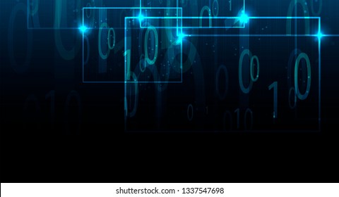 Bytes of binary code run through network. Abstract futuristic syberspace. Modern Technology background