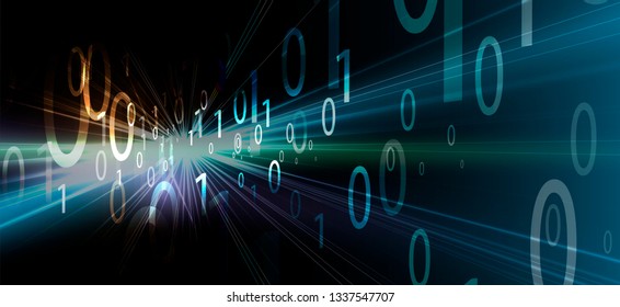 Bytes of binary code run through network. Abstract futuristic syberspace. Modern Technology background