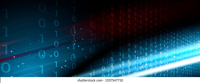 Bytes of binary code run through network. Abstract futuristic syberspace. Modern Technology background