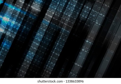 Bytes of binary code run through network. Abstract futuristic syberspace. Modern Technology background