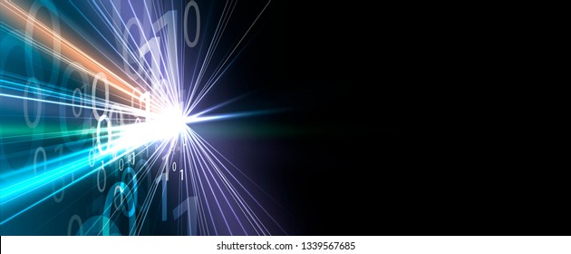 Bytes of binary code run through network. Abstract futuristic syberspace. Modern Technology background