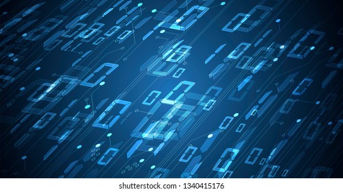 Bytes of binary code run through network. Abstract futuristic syberspace. Modern Technology background