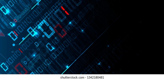 Bytes of binary code run through network. Abstract futuristic syberspace. Modern Technology background