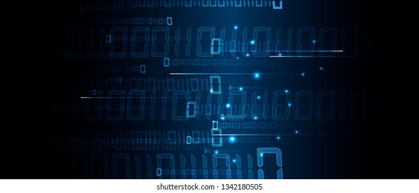 Bytes of binary code run through network. Abstract futuristic syberspace. Modern Technology background