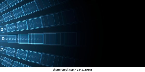 Bytes of binary code run through network. Abstract futuristic syberspace. Modern Technology background