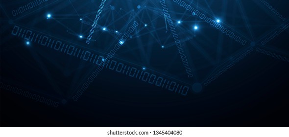 Bytes of binary code run through network. Abstract futuristic syberspace. Modern Technology background