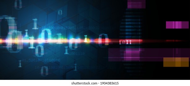 Bytes of binary code run through network. Abstract futuristic technology syberspace