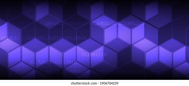 Bytes of binary code run through network. Abstract futuristic syberspace. Modern Technology business background