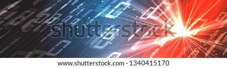 Bytes of binary code run through network. Abstract futuristic syberspace. Modern Technology background