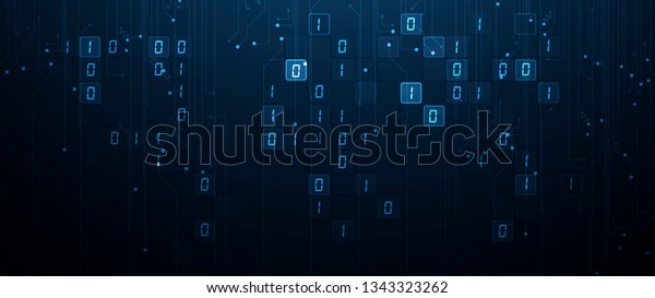 Bytes of binary code run\
through network. Abstract futuristic syberspace. Modern Technology\
background