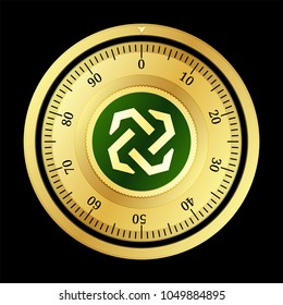 Bytom (BTM) cryptocurrency safe lock. Eps10 vector illustration isolated on black background.