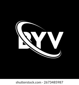 Logo de BYV. Diseño del logotipo de la letra de BYV. Logotipo de BYV con el círculo y el logotipo del monograma en mayúsculas. Tipografía BYV para tecnología, negocio y marca inmobiliaria.